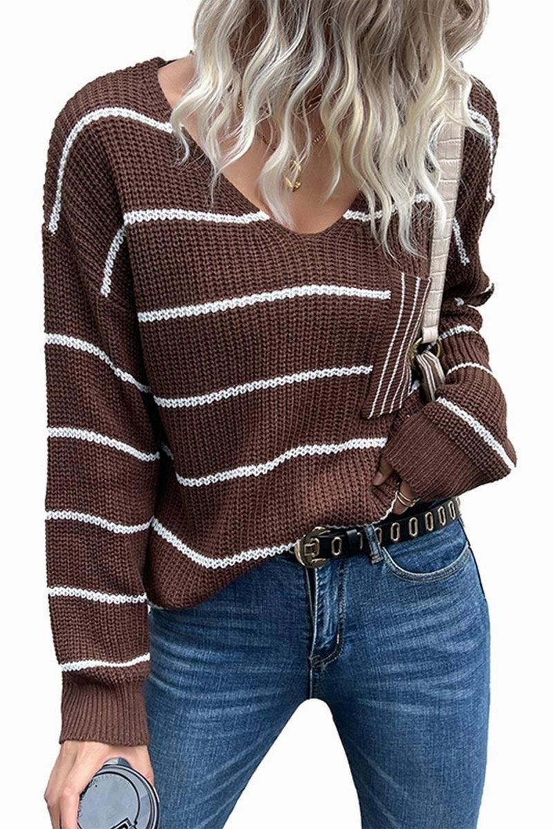 LOOSE FIT STRIPE KNITTED SWEATER GarmentWashedFinish