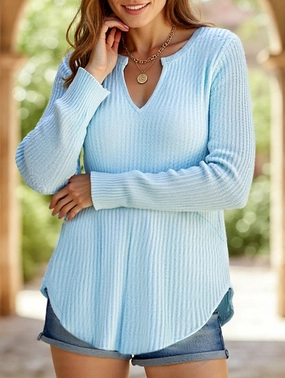 Loose solid color V-neck curved sweater AllClimateAdaptive