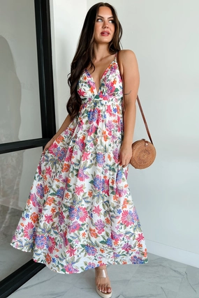 Love Unscripted Floral Maxi Dress (Fuchsia Multi) Modern Comfort Bold-Color