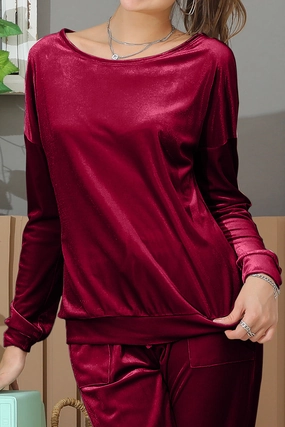 LONG SLEEVE WIDE ROUND NECK VELVET SWEATSHIRT SeamlessDesign QuickDry Technology