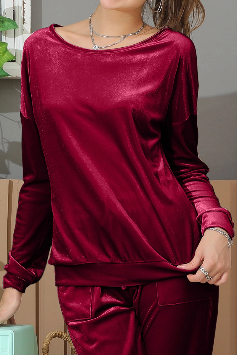 Ultrasoft Inner Lining LONG SLEEVE WIDE ROUND NECK VELVET SWEATSHIRT