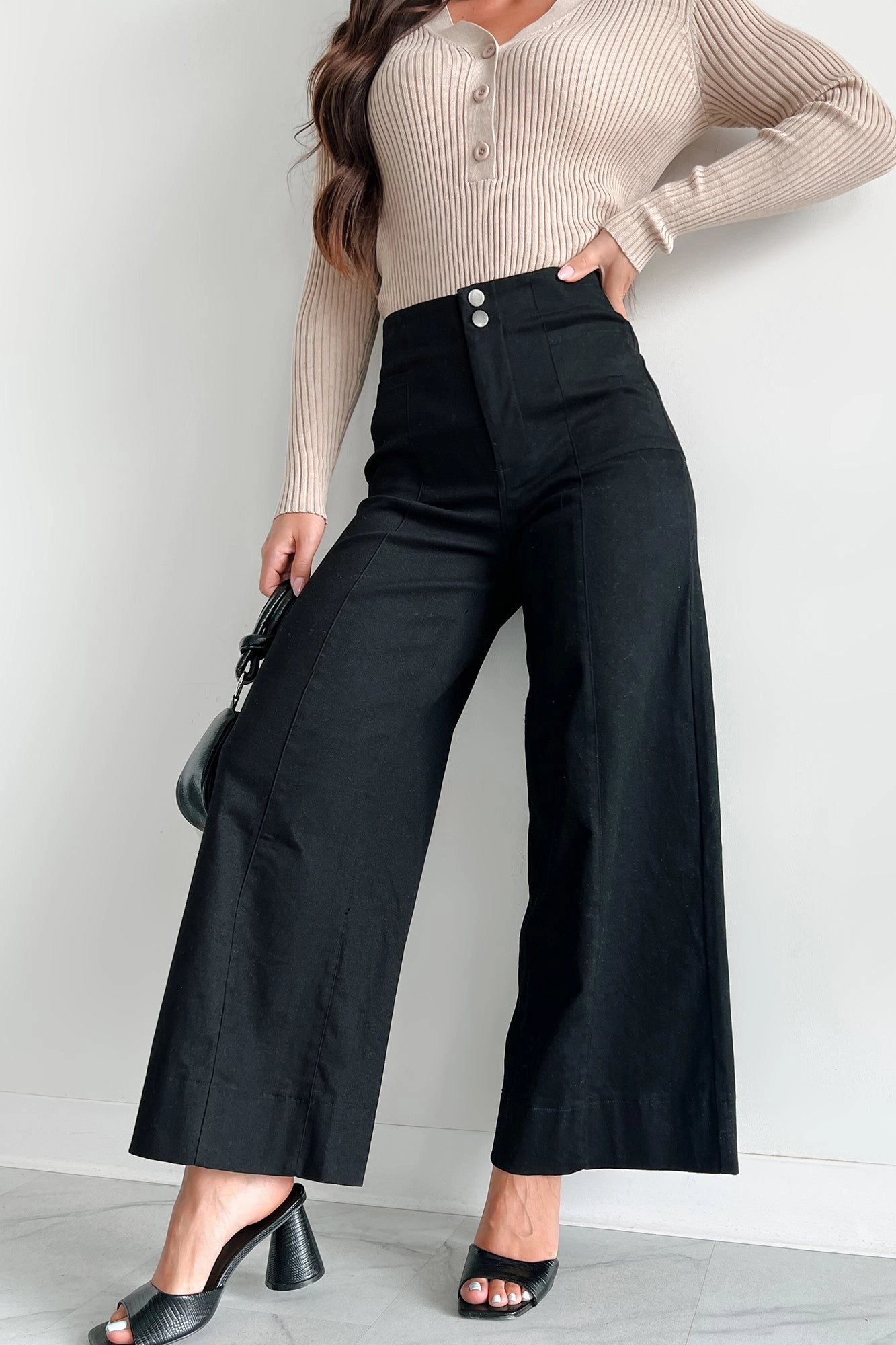 Easy Stretch Fit Daily Motion Just The Truth Wide Leg Pants (Black)