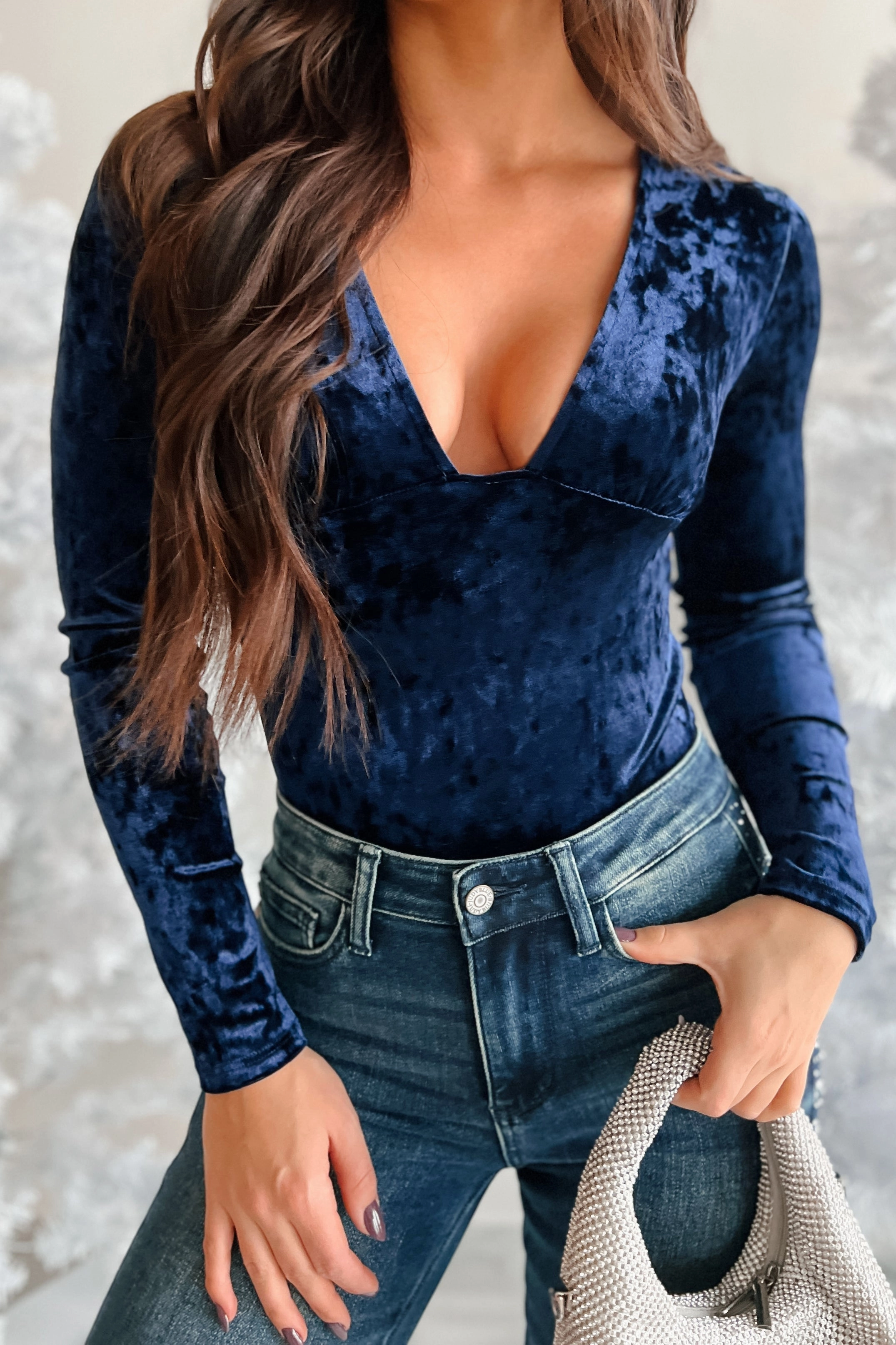 Isabella Crushed Velvet Bodysuit (Blue) PuckerFree Surface