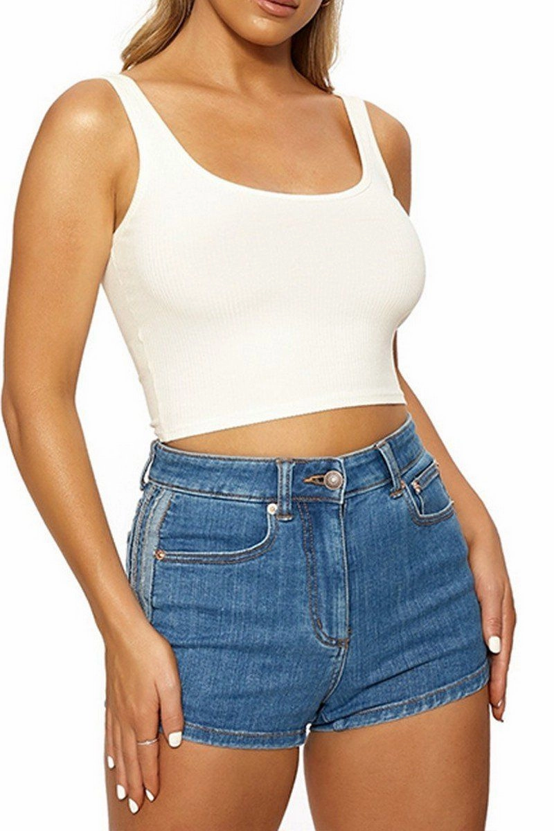 WOMEN SLIM FITTED BASIC DAILY CROP TANK TOP EasyClean