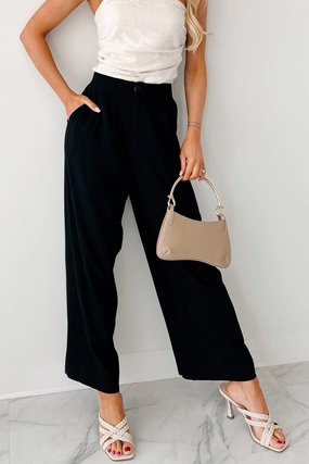 All About Ease High Rise Pleated Linen Pants (Black) Polyester fabric