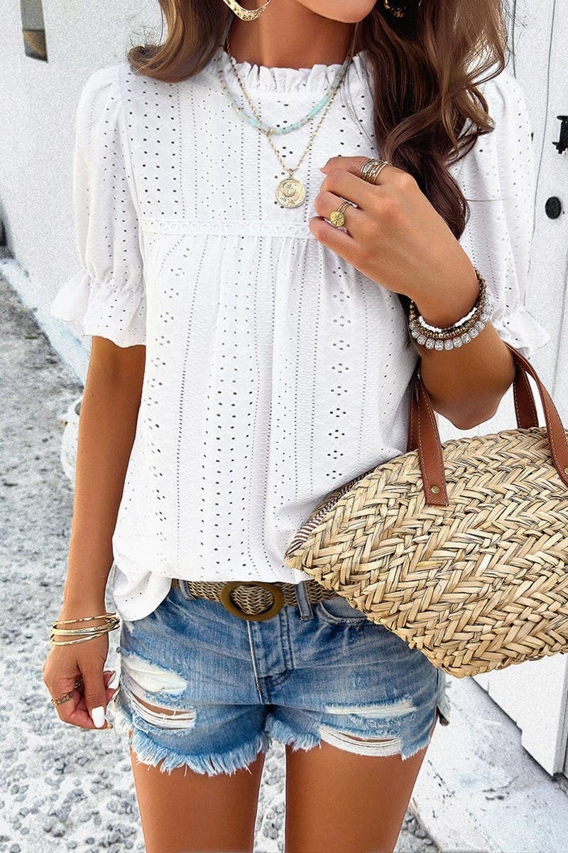 Double Chest Pocket Comfy Fit CASUAL SOLID COLOR SHORT SLEEVED CUT OUT TOP_CWTSTS0317