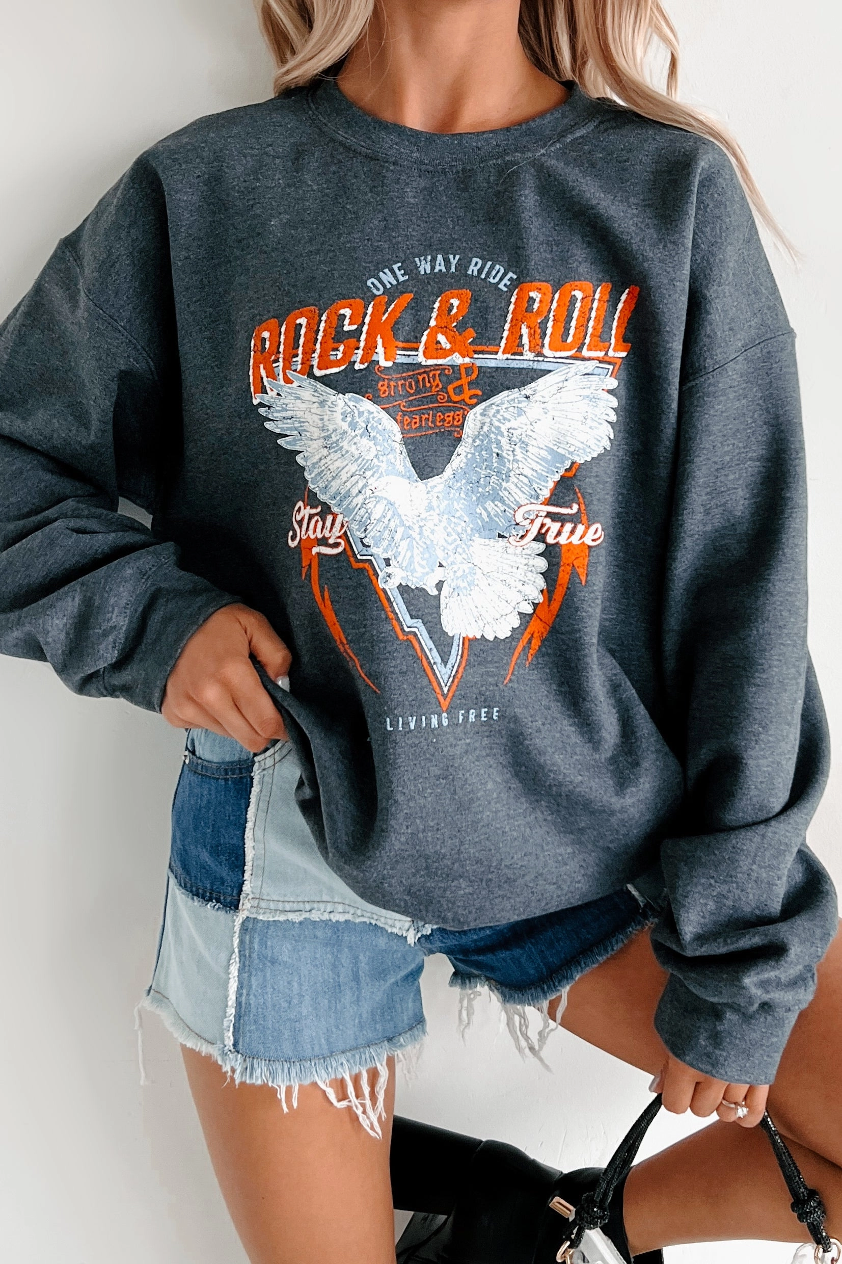 ClassicCrewNeck "One Way Ride" Graphic Sweatshirt (Charcoal)