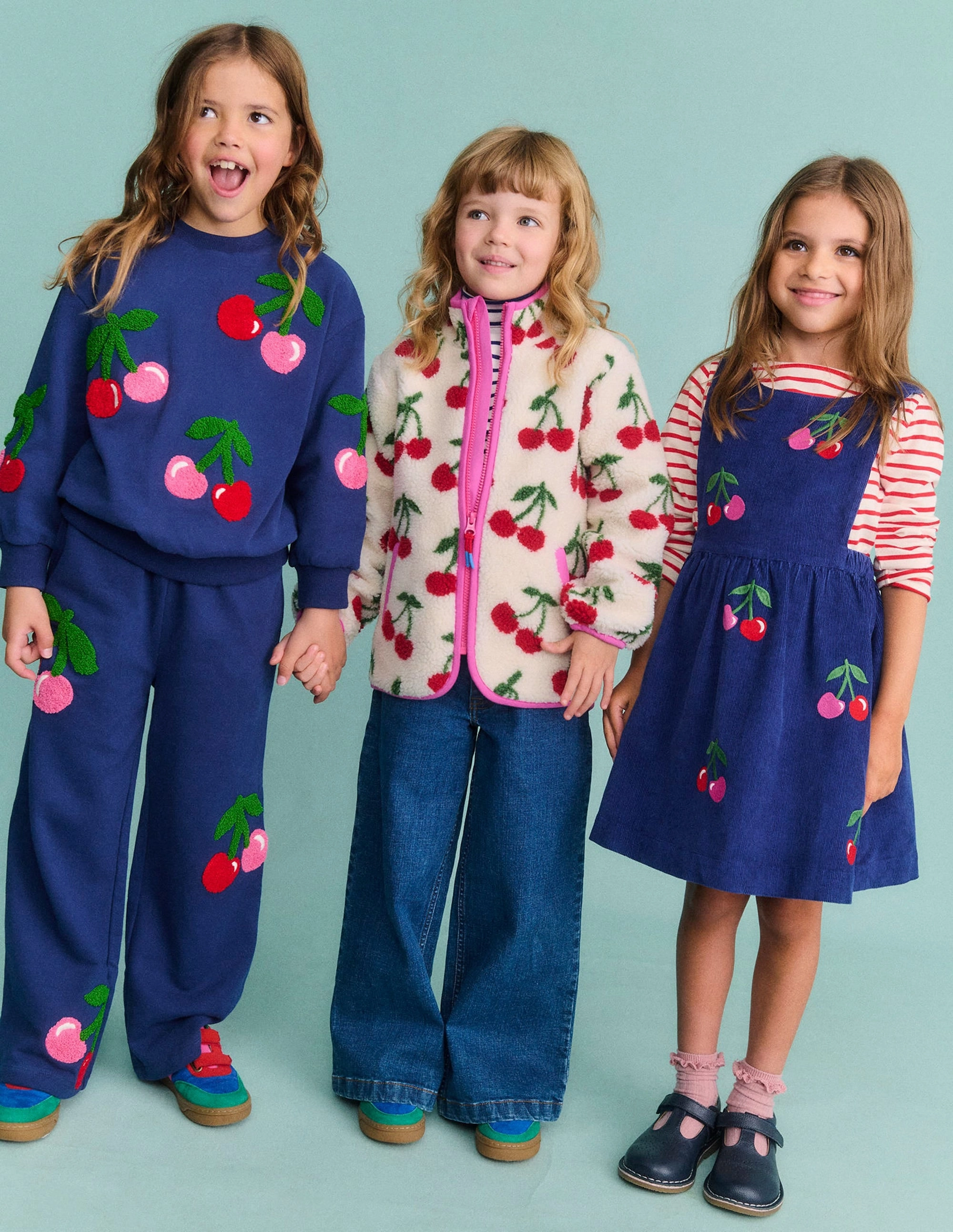 Lucilla Pinafore Dress-Starboard Blue Cherries Decorative-Design