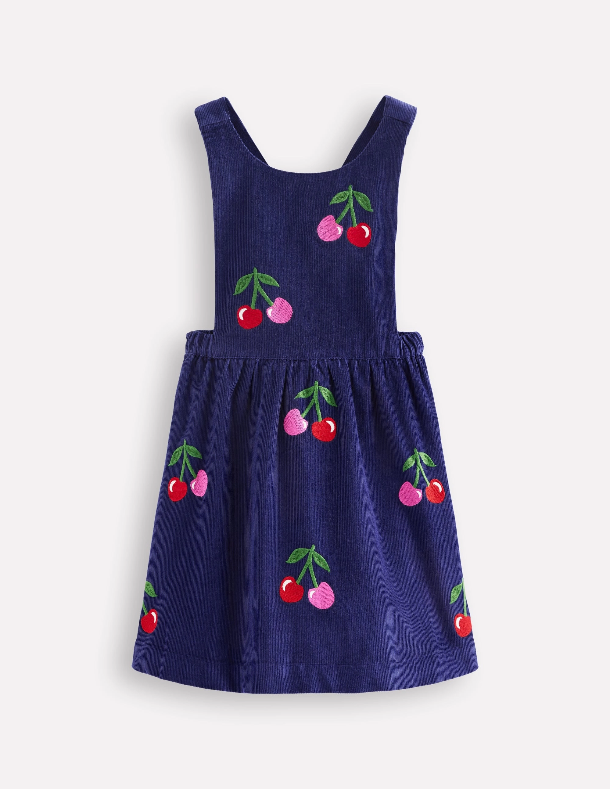 Lucilla Pinafore Dress-Starboard Blue Cherries Quilted-Texture