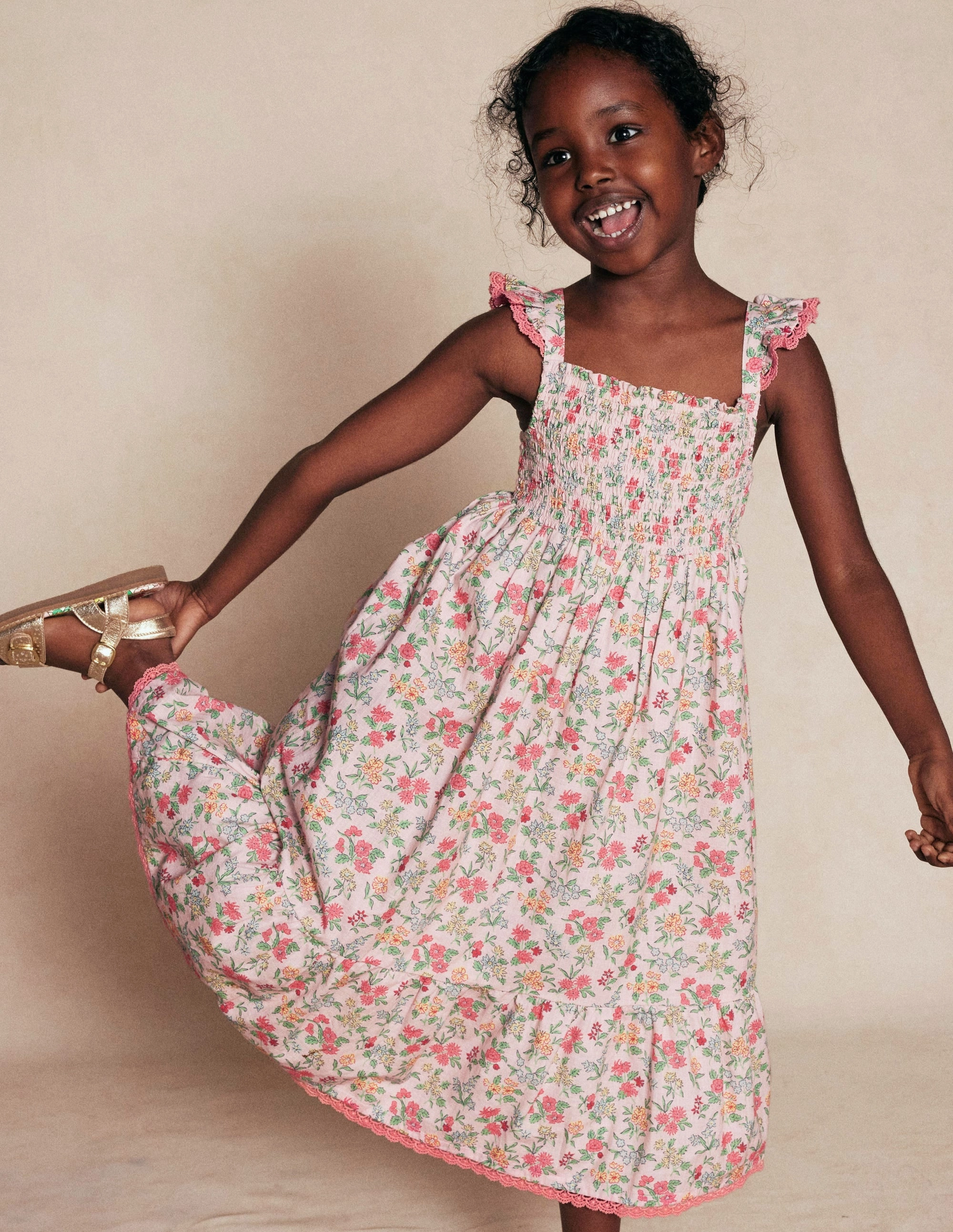 Perfect For Any Occasion Luella Frill Maxi Sundress-Chalk Pink Garden Ditsy