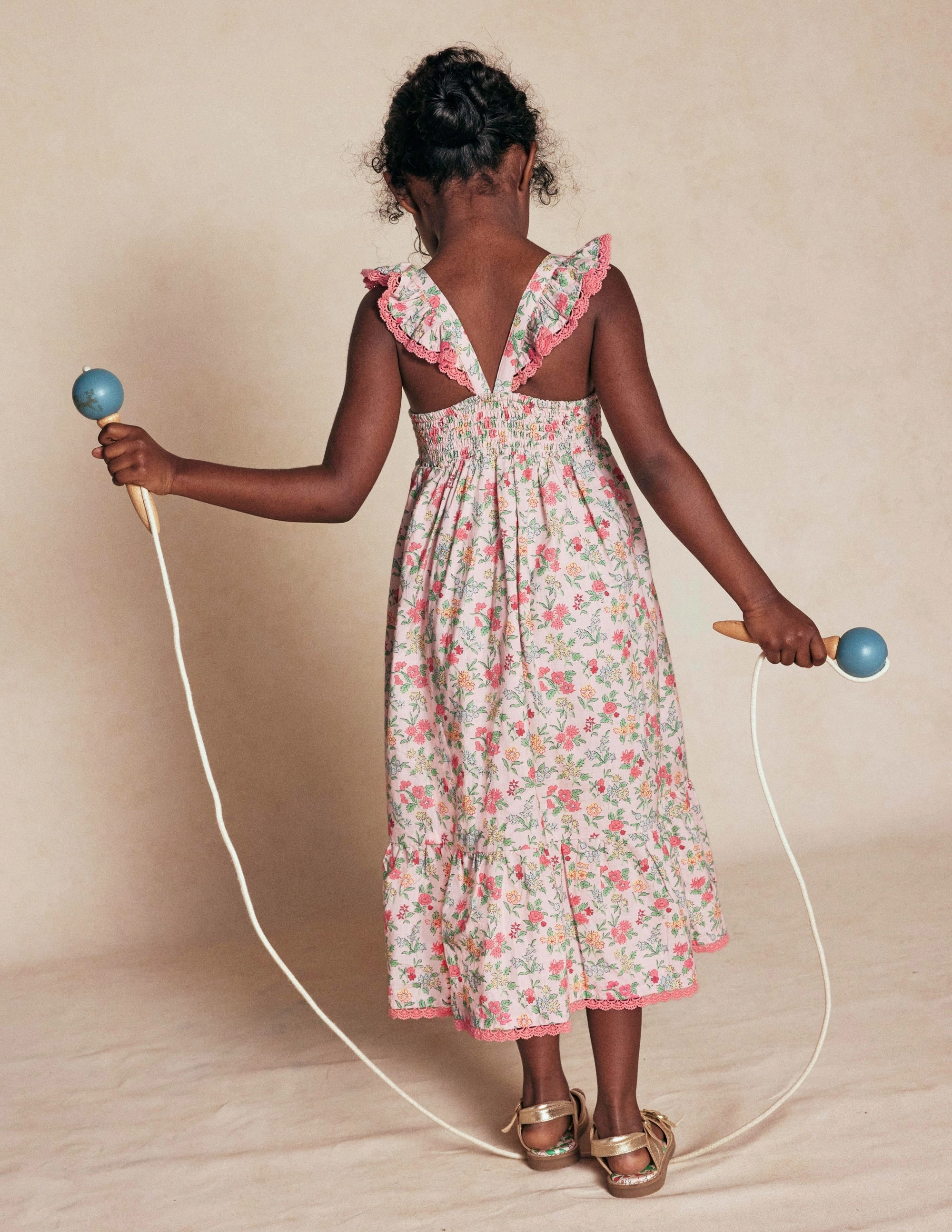 Luella Frill Maxi Sundress-Chalk Pink Garden Ditsy Confident Touch Office Fit