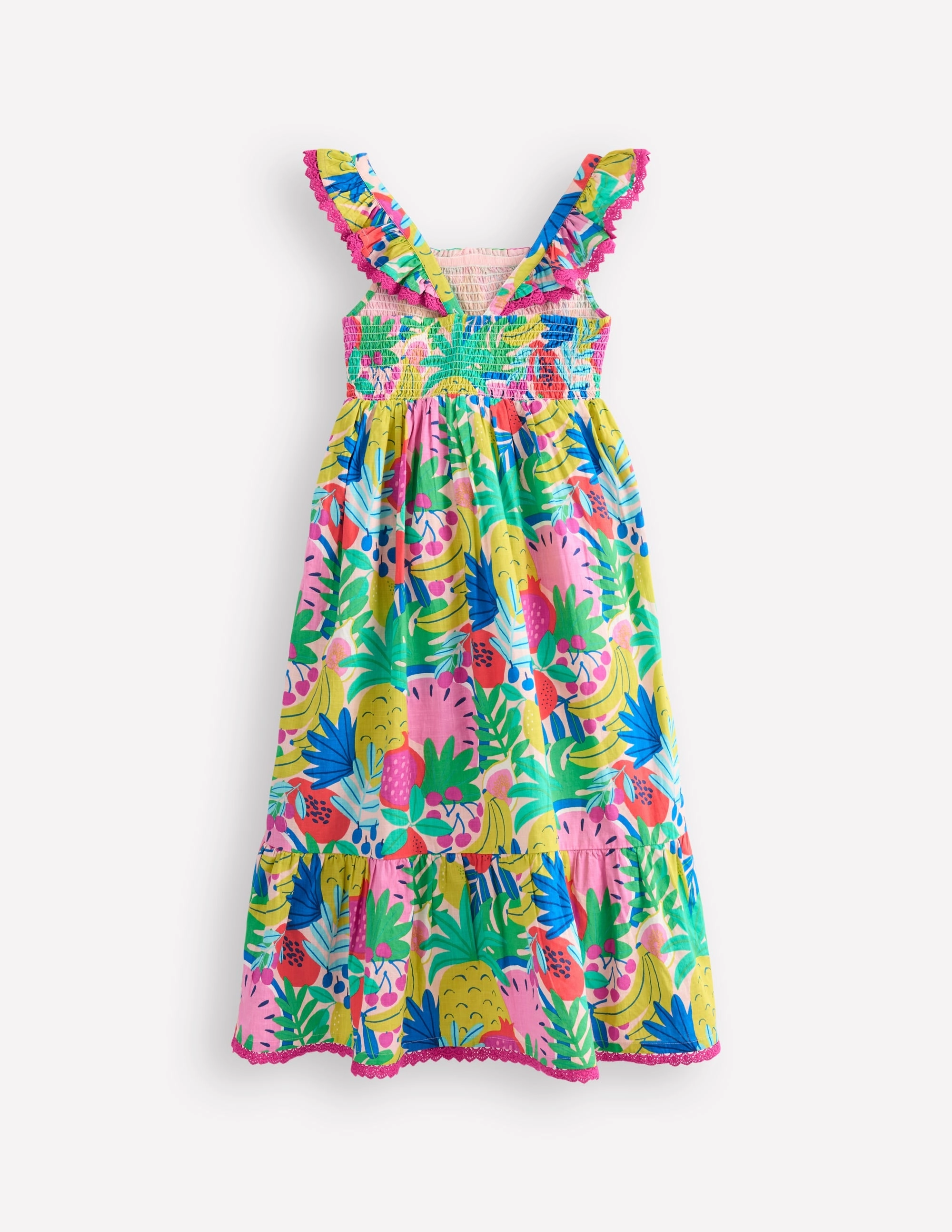 Waist-Cinching Simple Texture Luella Frill Maxi Sundress-Multi Tropical Fruit