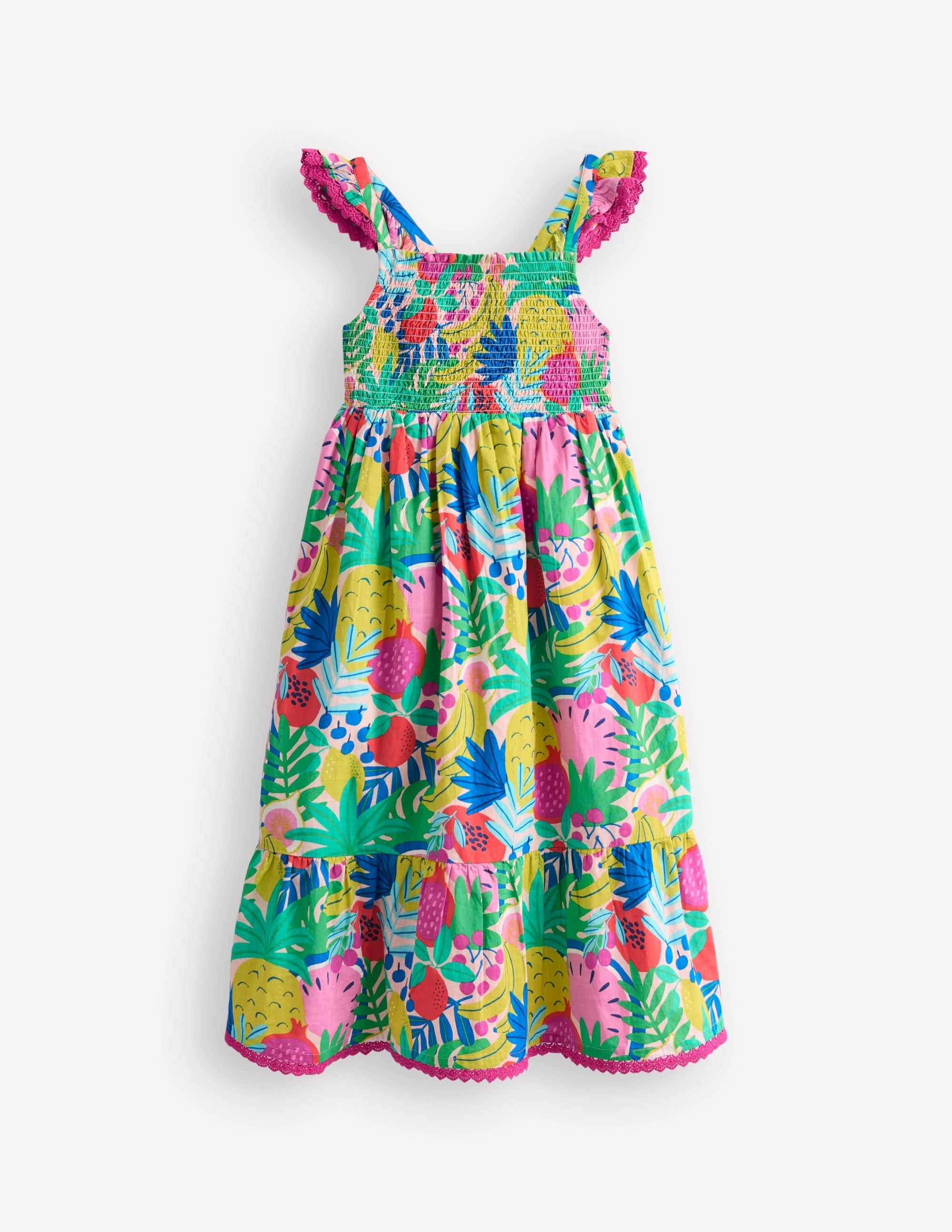 skin friendly Body Safe Luella Frill Maxi Sundress-Multi Tropical Fruit