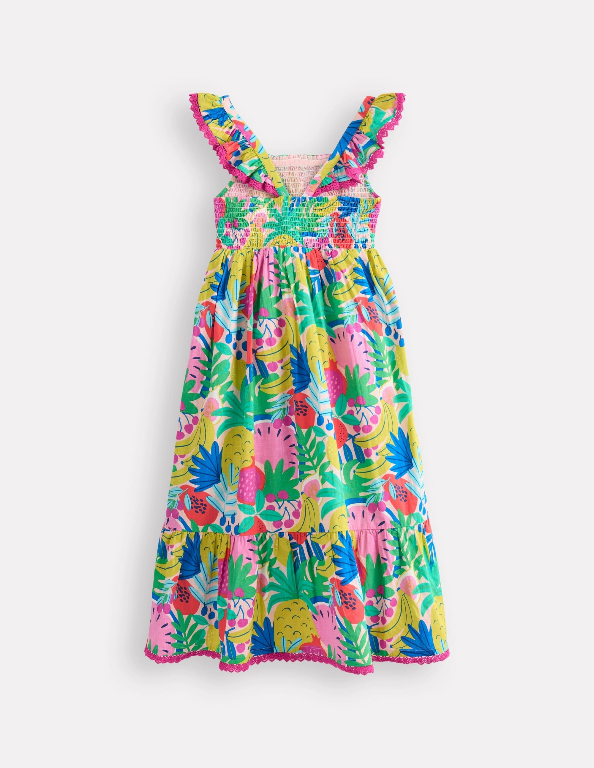 garden party Comfy Fit Wear Luella Frill Maxi Sundress-Multi Tropical Fruit