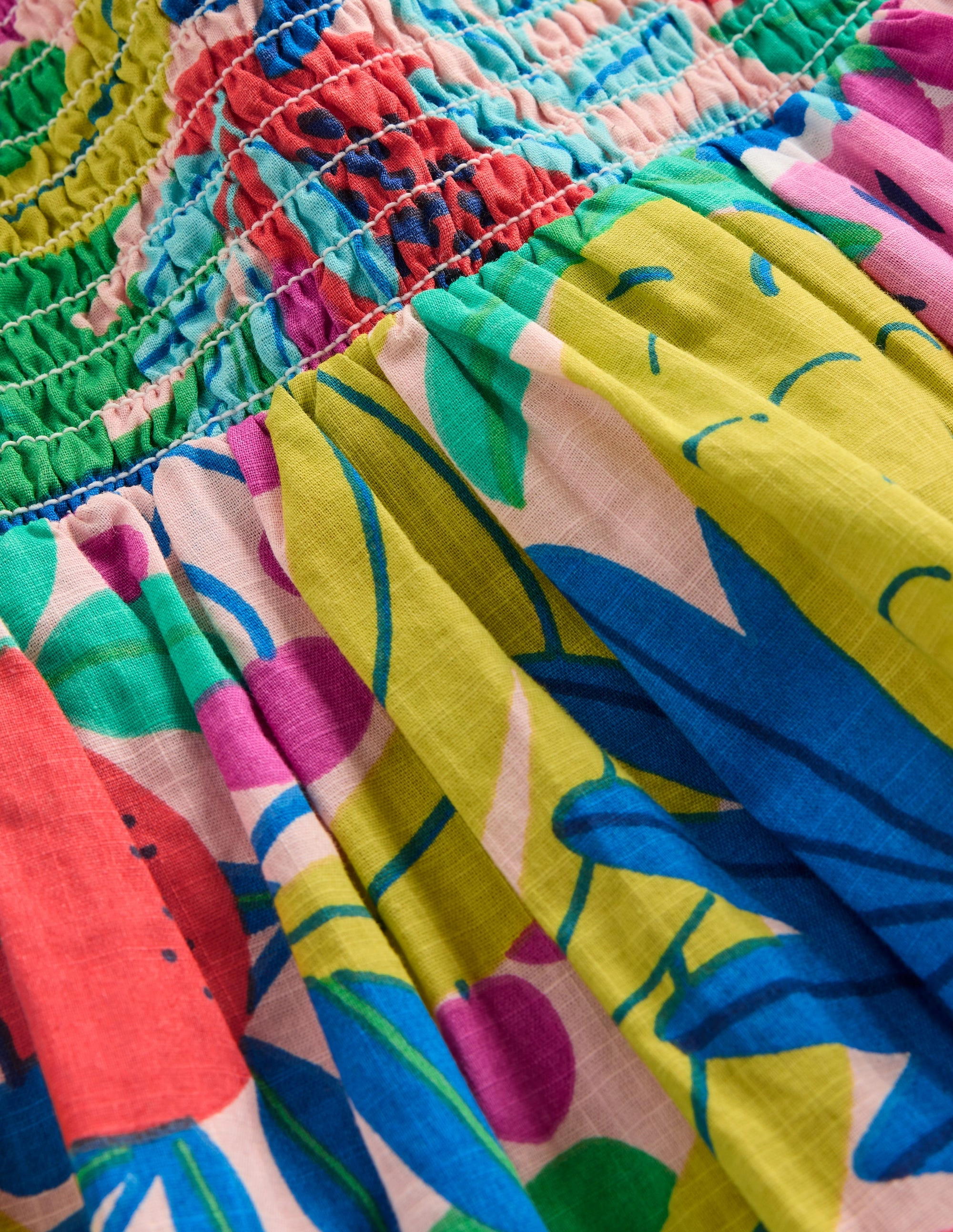 Basic Fashion Retro Detail Luella Frill Maxi Sundress-Multi Tropical Fruit