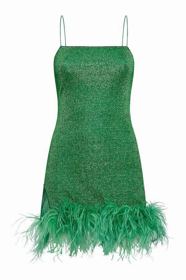 Lumiere Plumage Mini Dress Emerald Green Delicate Lines Sheer Light
