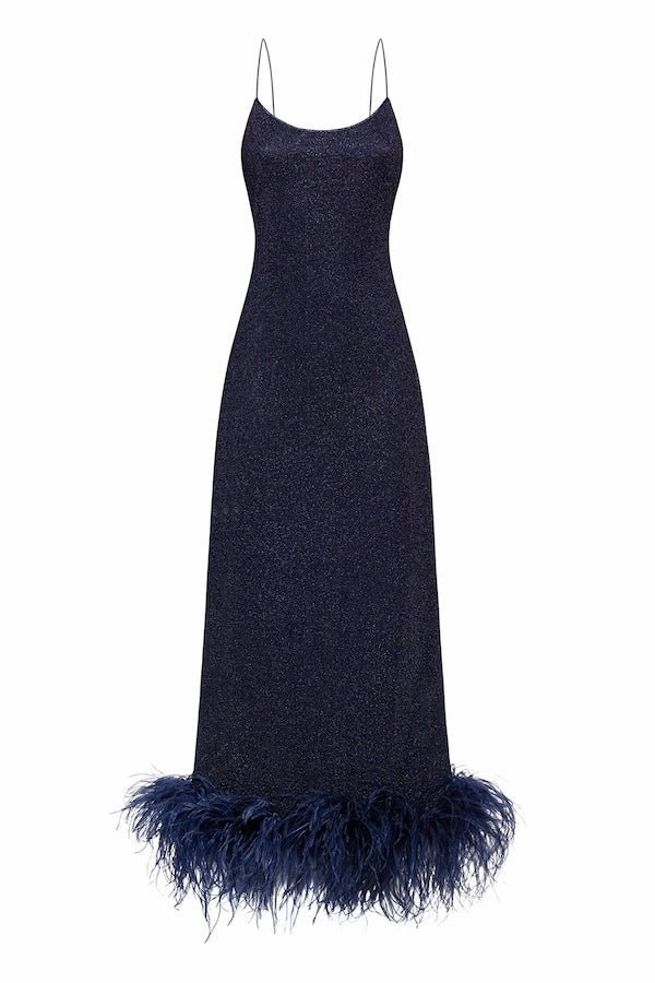 Lumiere Plumage Slip Dress Night Blue soft elegance