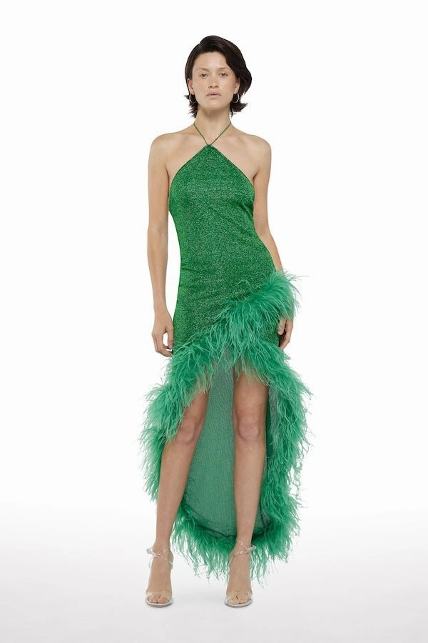 Warm Undertone Day Fit Lumiere Plumage Tulip Dress Emerald Green