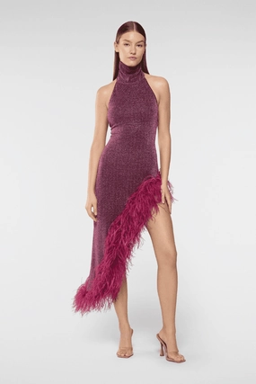 Lumiere Plumage Turtleneck Dress Aubergine Sleeve Light