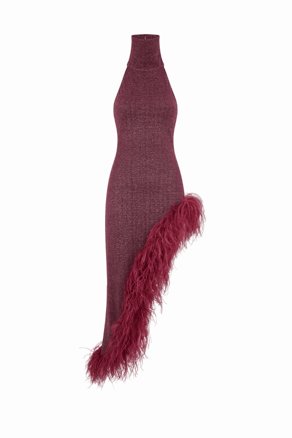 Soft Stitch Lumiere Plumage Turtleneck Dress Aubergine