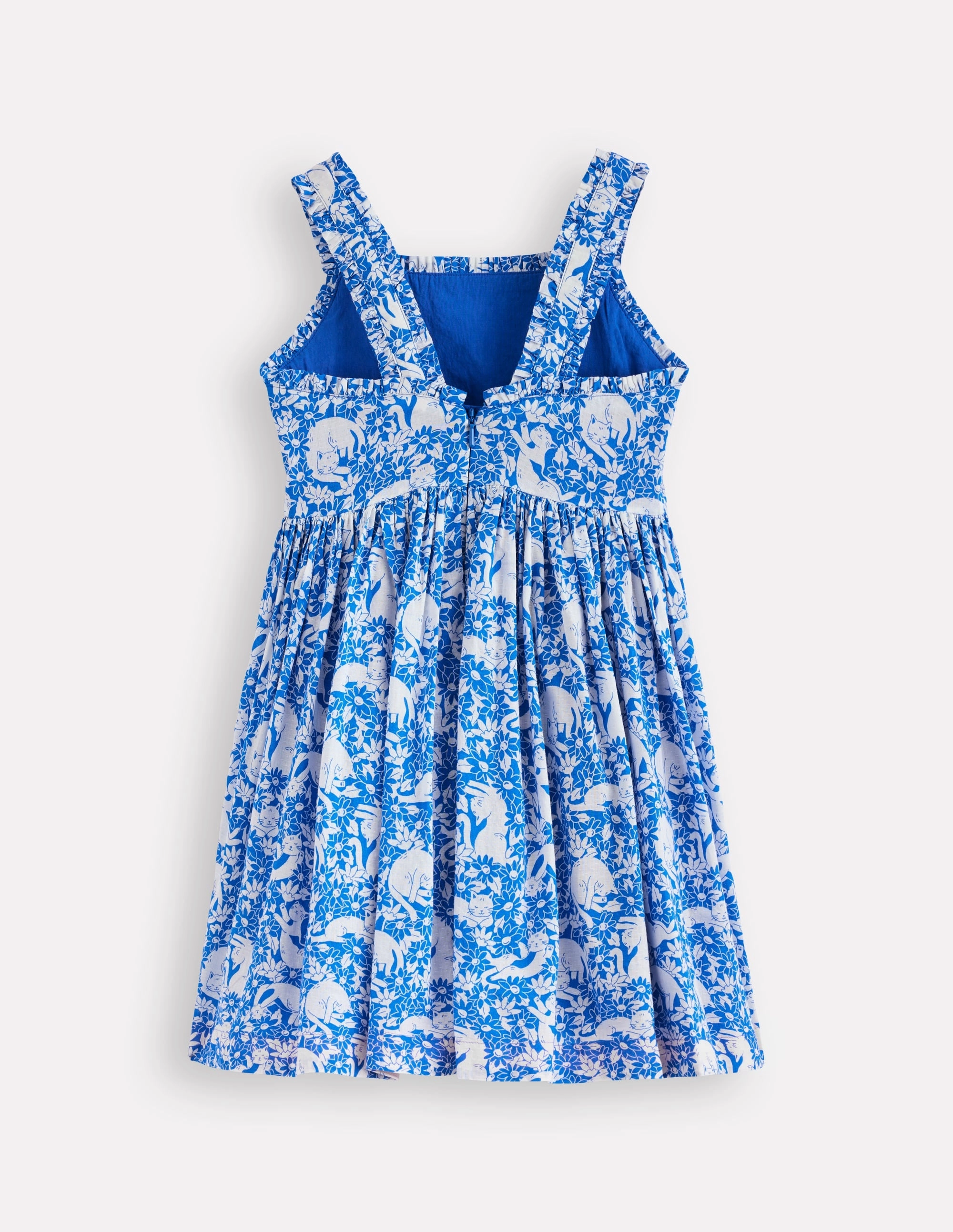 Skin Glow Luna Frill Strap Woven Dress-Kingfisher Blue Kitten Meadow