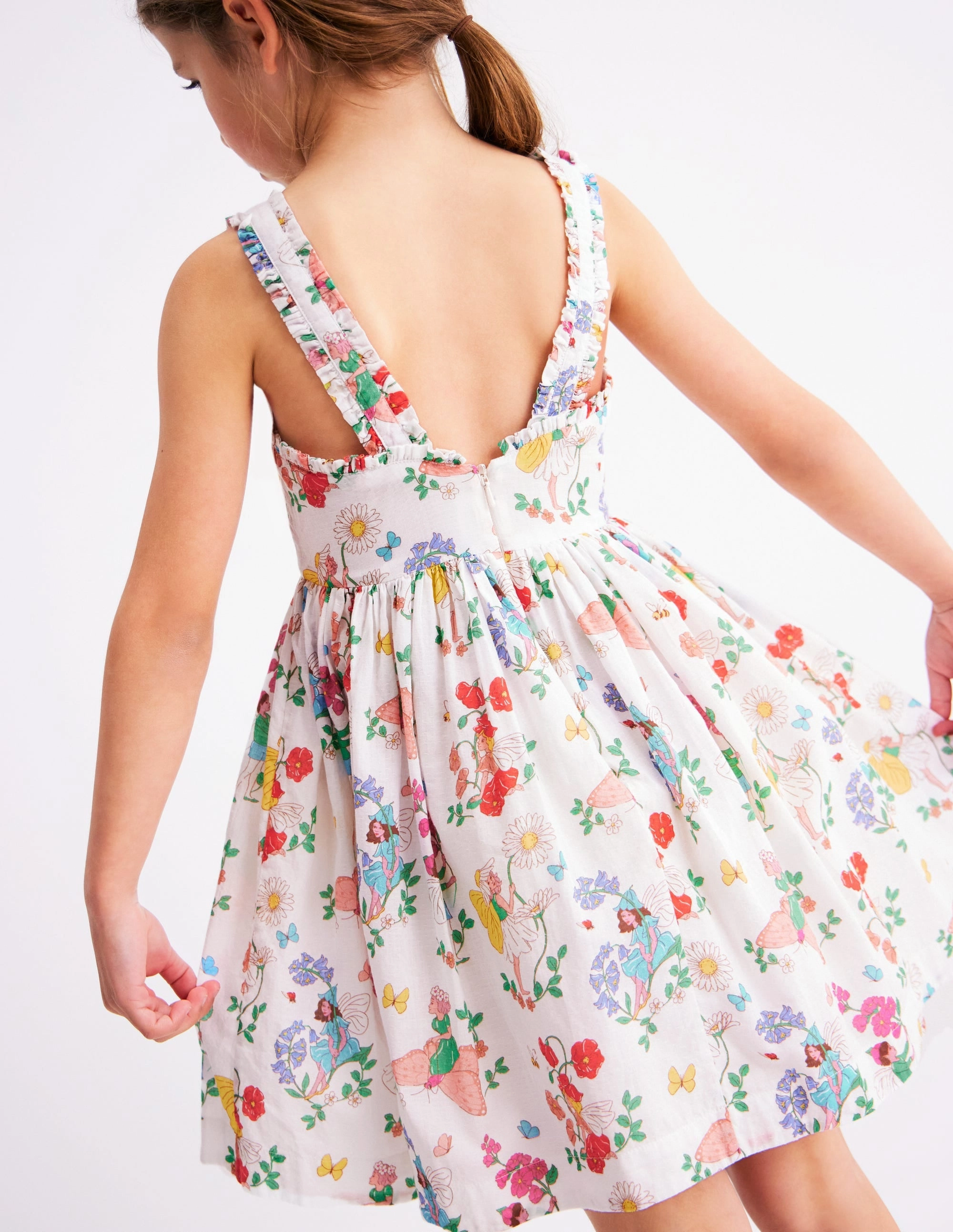 Cool Elegance Luna Frill Strap Woven Dress-Multi Flower Fairy