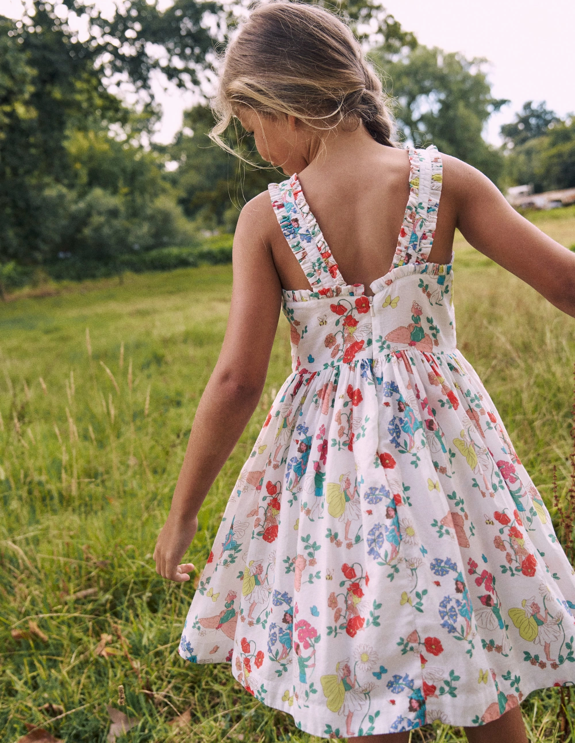 Luna Frill Strap Woven Dress-Multi Flower Fairy Classic knee-length dress