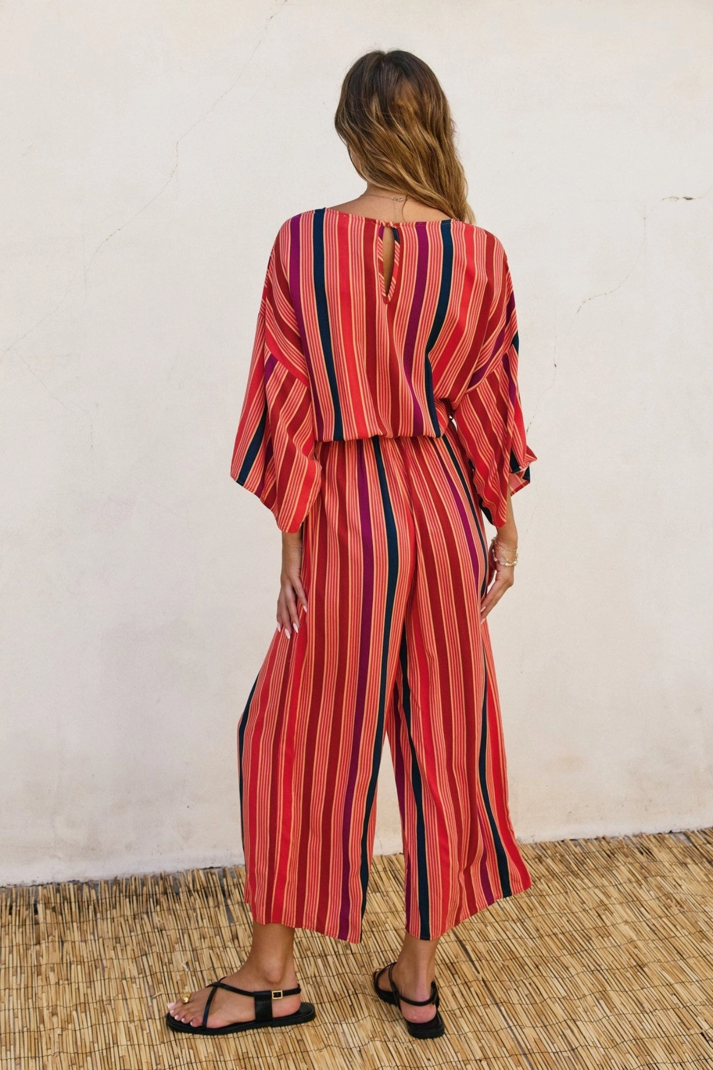 Everyday Relaxed LUNARIA TRIPED KIMONO SURPLICE JUMPSUIT