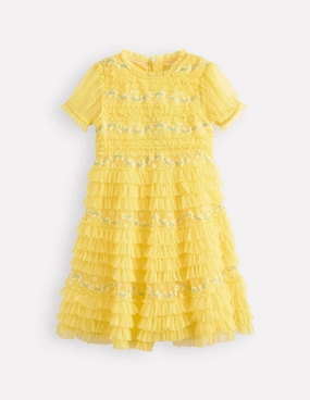 Ruffle Tulle Dress-Butter Yellow everyday elegance Radiant Mood
