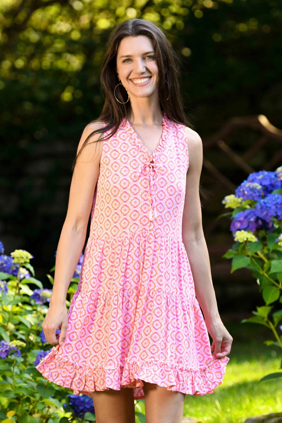 Comfortable travel dress Cozy Mood Kaia Dress Short / Orange & Pink Tiles