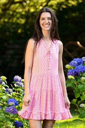 Stain-Guard-Finish Classic Grace Kaia Dress Short / Orange & Pink Tiles