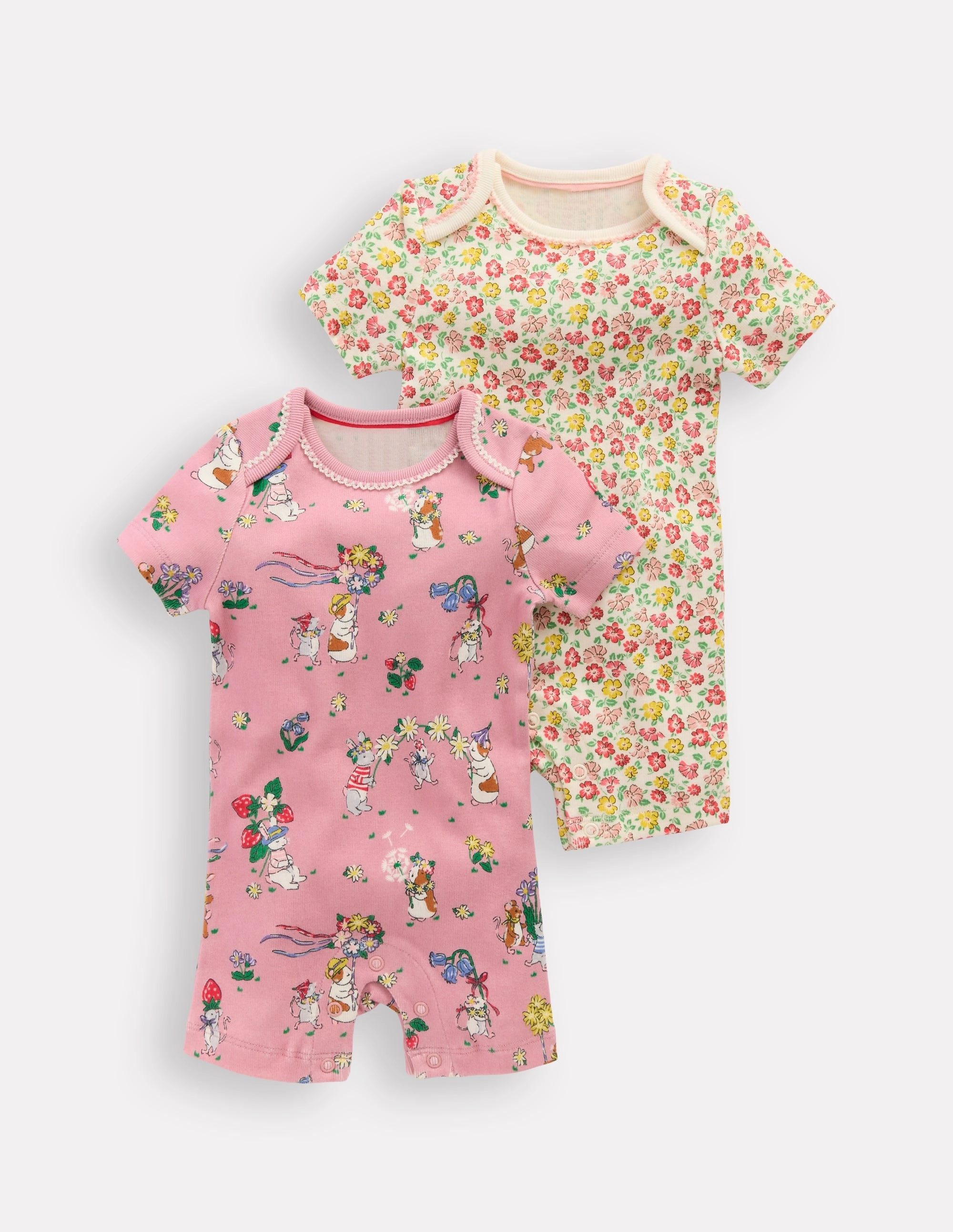 Dance Street Twin Pack Short Rompers-Multi Summer Flowerbed