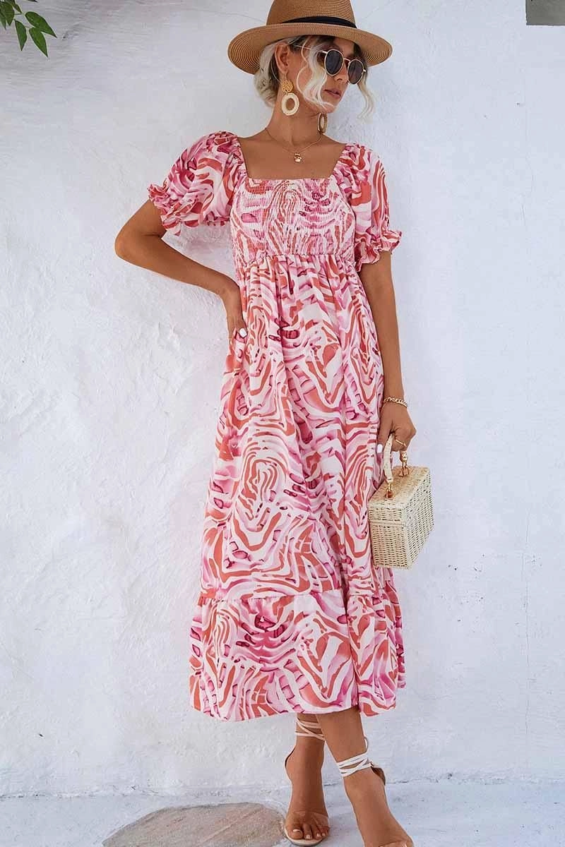 Vibrant pattern MABLE PATTERN OFF SHOULDER FLARE MAXI DRESS