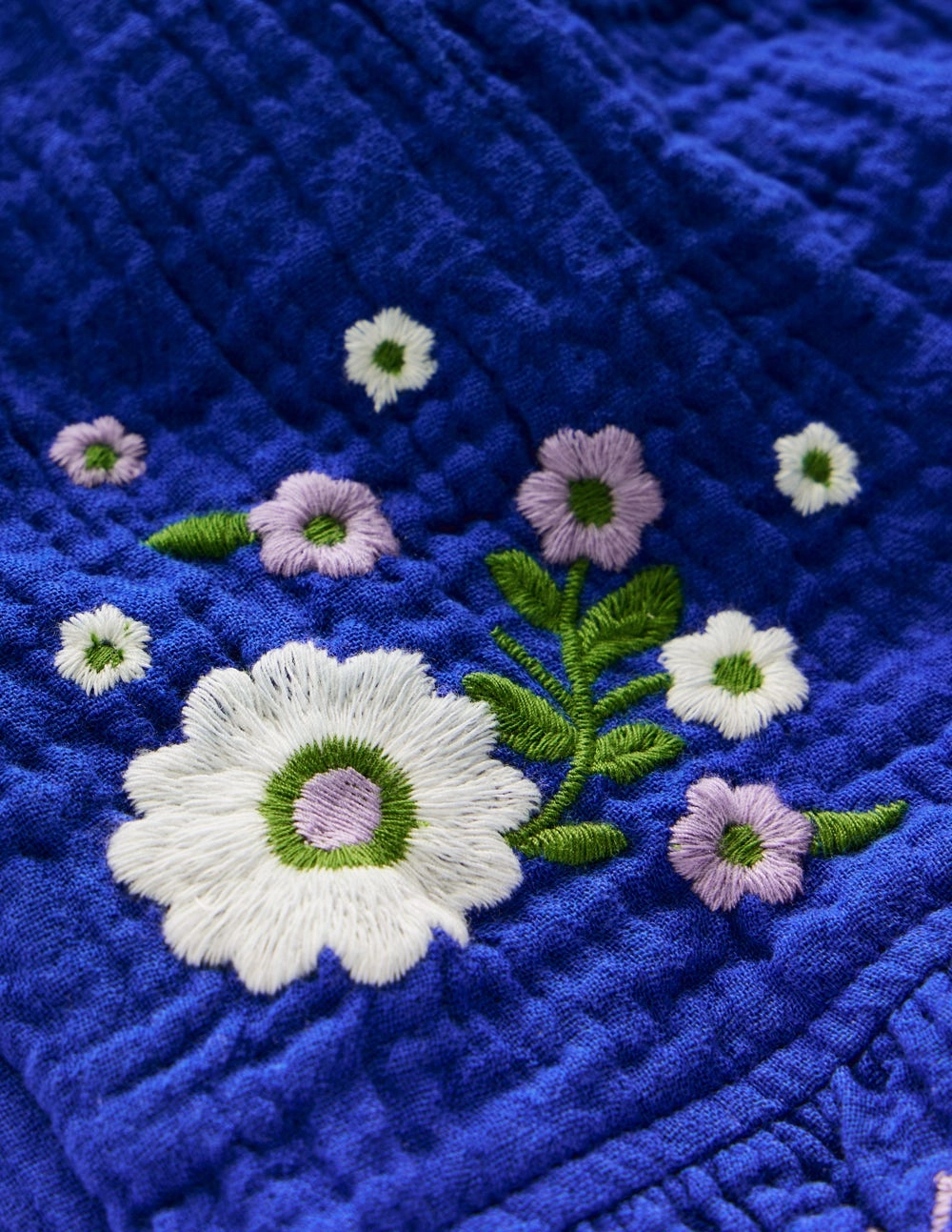 Breezy Feel Solid Color Double Cloth Frill Hem Shorts-Bright Blue Embroidered