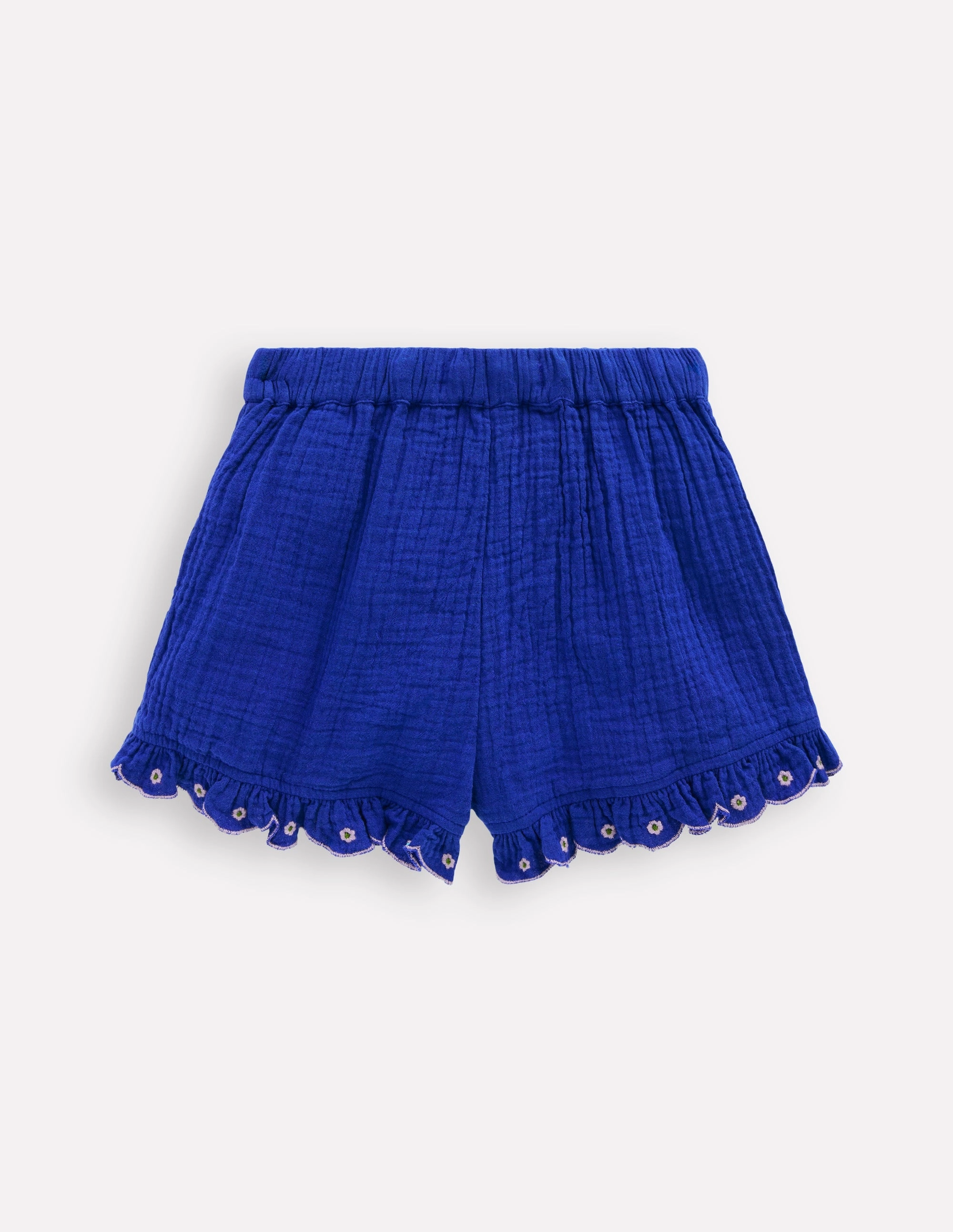 UV Protection Fabric Underwear Double Cloth Frill Hem Shorts-Bright Blue Embroidered