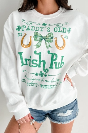Paddy's Irish Pub Graphic Sweatshirt (White) Elastic Edge Binding CompressionSupportWeave