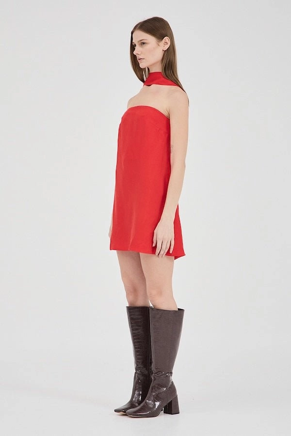 Cupro Mini Dress Crimson Balanced Texture