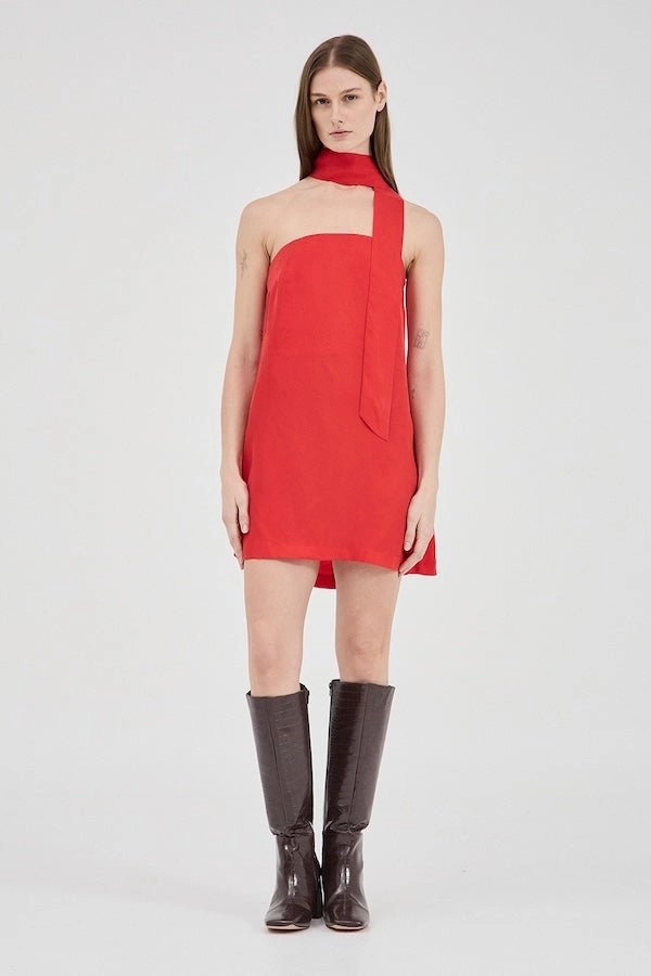 Wedding Style Cupro Mini Dress Crimson