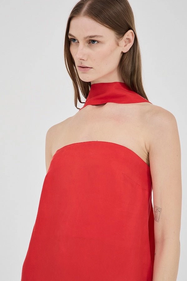 Cupro Mini Dress Crimson Winter Layer