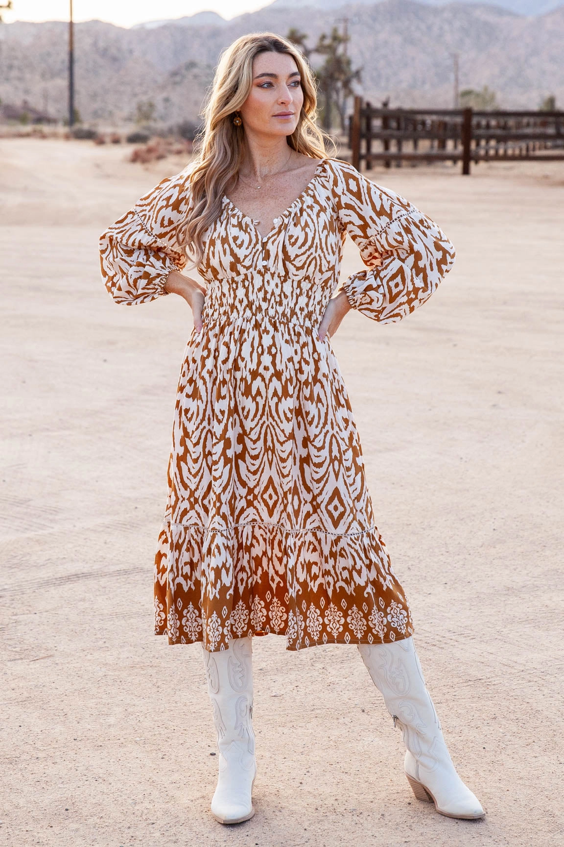 Maddi Dress / Sand Ikat Mom Chic