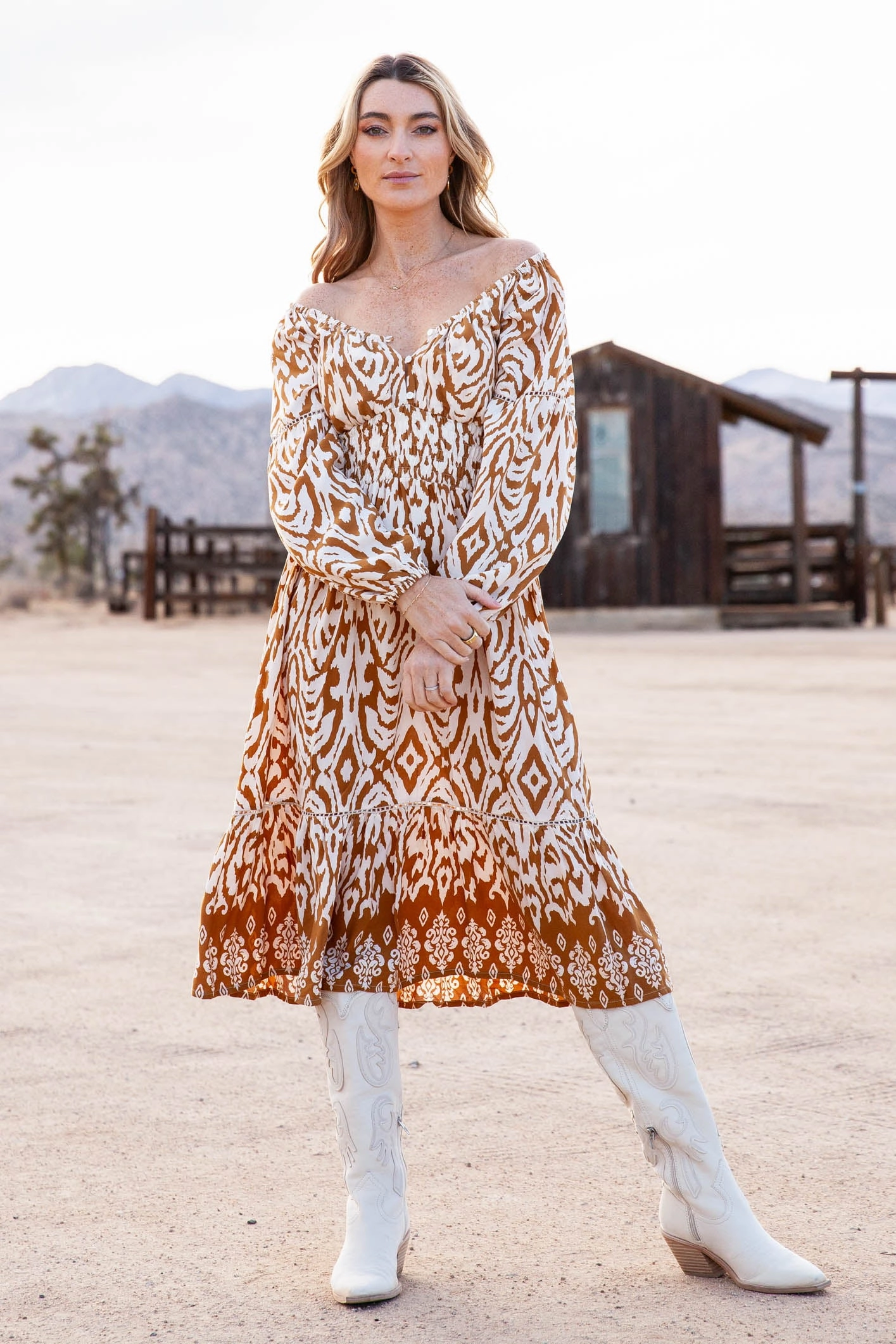 Polished Motion Gift-Worthy Maddi Dress / Sand Ikat