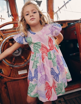 Peplum-Style Madeline Woven Dress-French Pink Bows