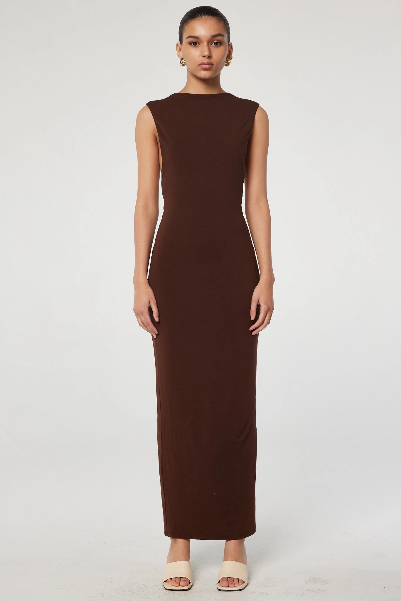 YUKI DRESS Sleek Draping Earth Colors