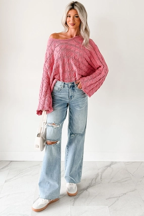 StainRepellentCoating Making My Way Cable Knit POL Sweater (Pink)