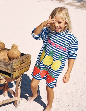 Mara Towelling Throw-On-Bright Blue Fruit Stripe Racerback Support Button-Accents