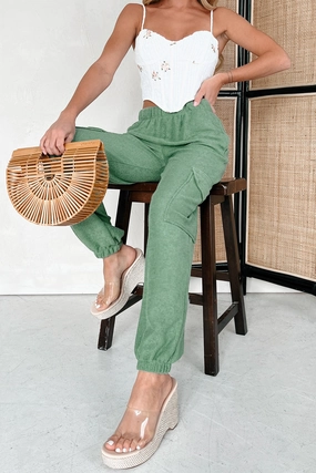 Printed design Marcelina French Terry Cargo Joggers (Olive Teal)