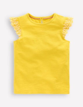 Margaret Broderie Frill Tee-Pineapple Yellow Lightweight Knit