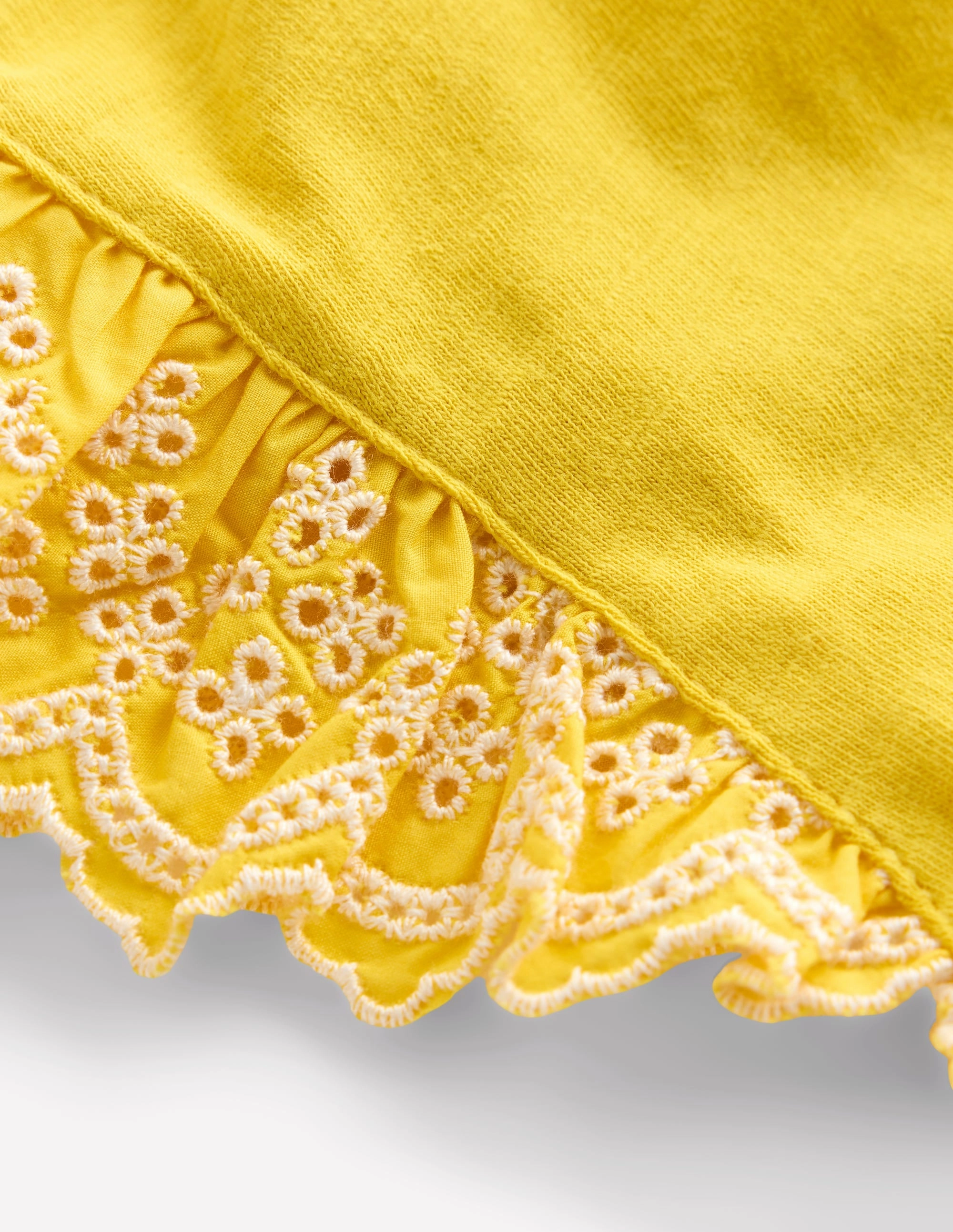 Ribbed Knit Fabric Reflective Trim Details Margaret Broderie Frill Tee-Pineapple Yellow