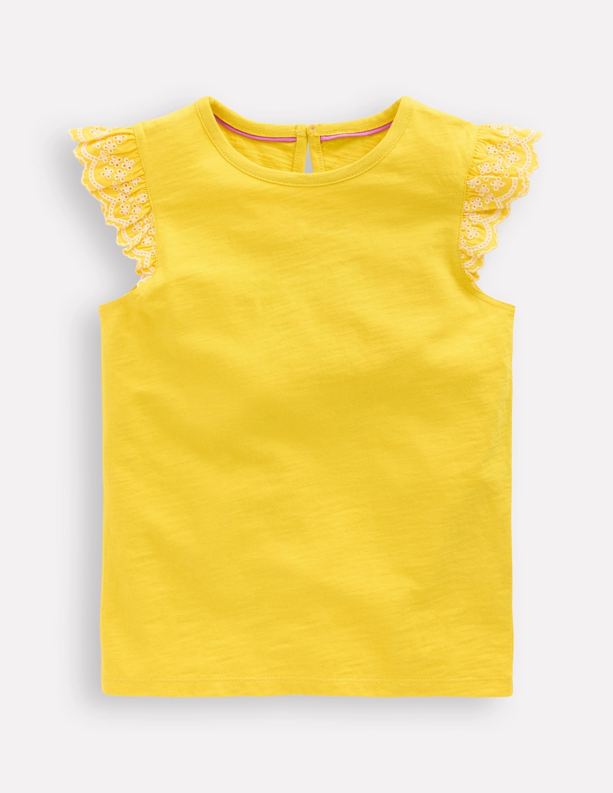 Margaret Broderie Frill Tee-Pineapple Yellow Lightweight Knit