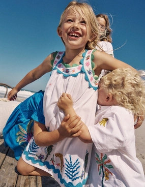 Maribel Strappy Swing Sundress-Soft Ivory Multi Jungle Clean Texture Daytime Mood